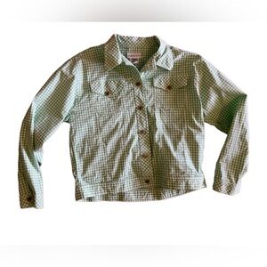 Marcia fully Button jacket size large green and white light weight 2 pockets